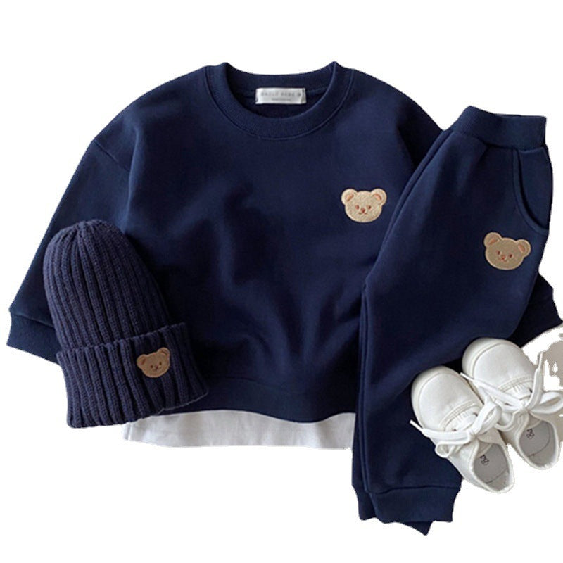 Newborn Infant  Cotton Bear Round Neck Sweater  Two Piece Set