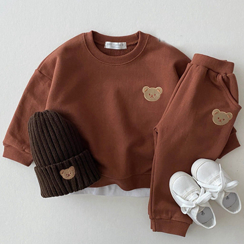 Newborn Infant  Cotton Bear Round Neck Sweater  Two Piece Set