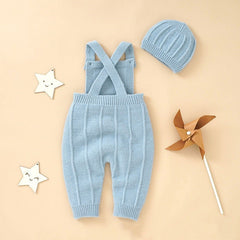 Baby's Sweater Full Moon Bodysuit With Suspender And Hat Suit