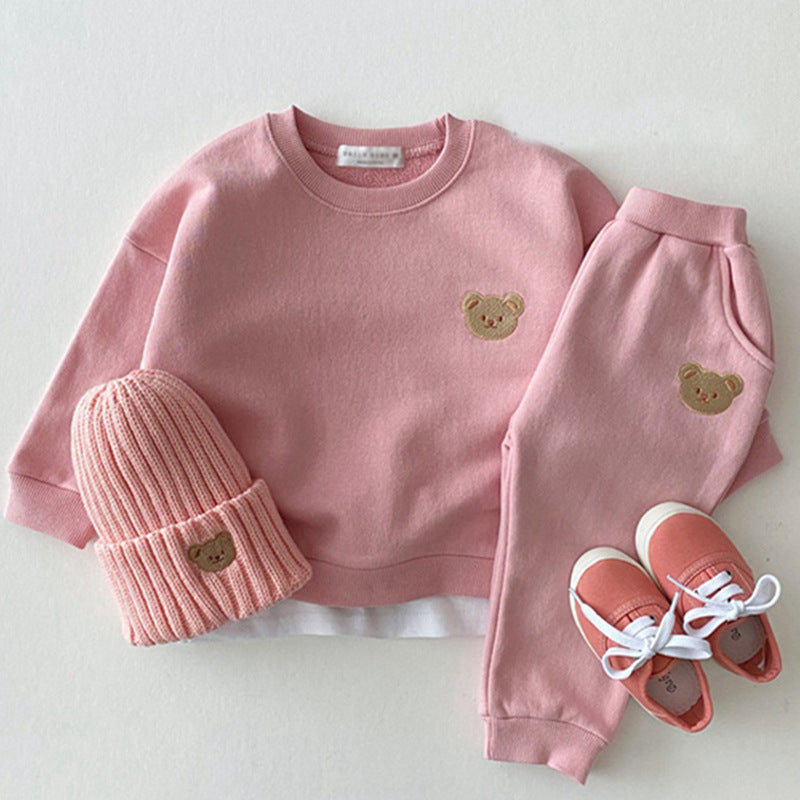 Newborn Infant  Cotton Bear Round Neck Sweater  Two Piece Set