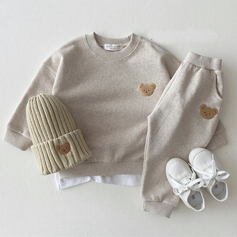 Newborn Infant  Cotton Bear Round Neck Sweater  Two Piece Set