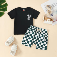 Children's Fashion Round Neck Printed Pullover Short Sleeve Shorts Suit
