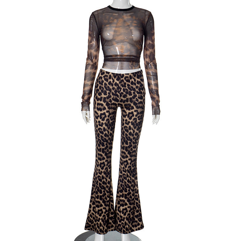 Spandex Graceful And Fashionable Leopard Print Two-piece Set For Women