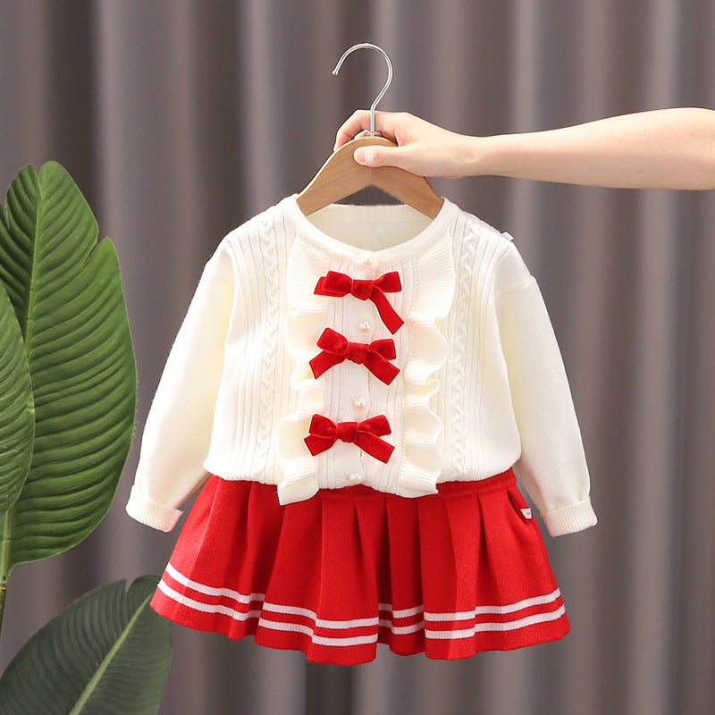 New Knitted Two-piece Baby Girl Korean Style Top Skirt Suit Skirt