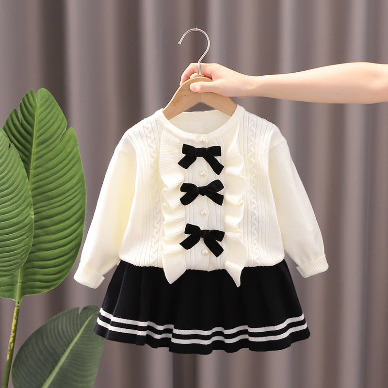 New Knitted Two-piece Baby Girl Korean Style Top Skirt Suit Skirt