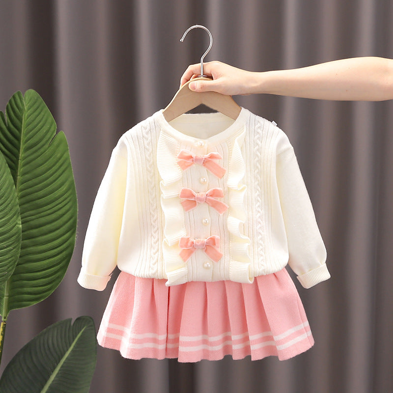 New Knitted Two-piece Baby Girl Korean Style Top Skirt Suit Skirt