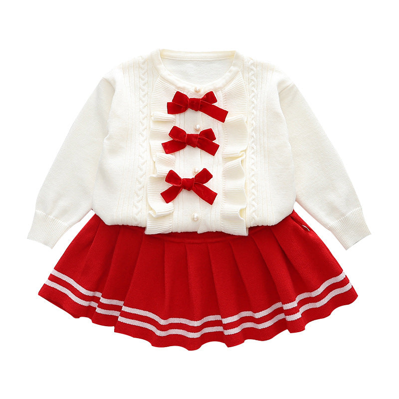 New Knitted Two-piece Baby Girl Korean Style Top Skirt Suit Skirt