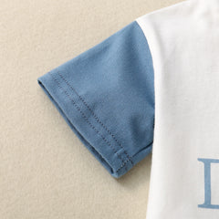 Children's Short Sleeve Color Contrast Patchwork English Printed T-shirt Suit