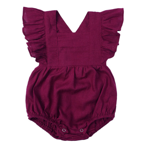 Baby Cotton And Linen Summer Strap One Piece Suit