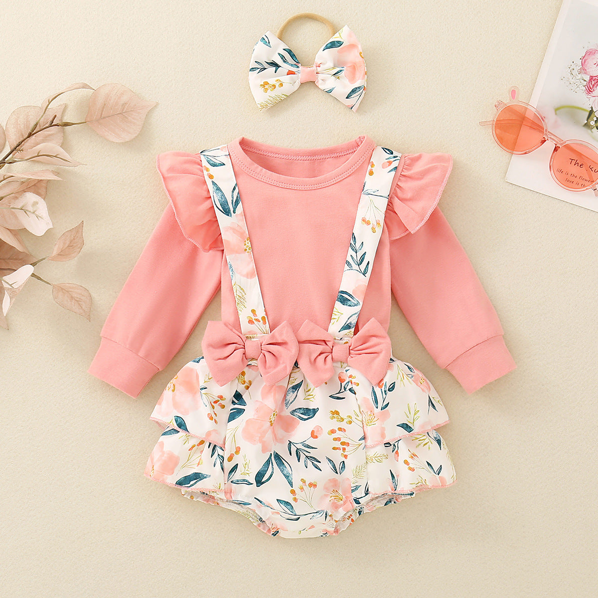 Infant Baby Girl Shoulder Strap Princess Dress Multi-color Long-sleeved Triangle Romper