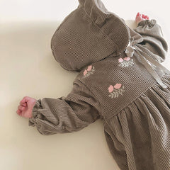 Kids Corduroy Embroidered Long Sleeve Romper Bodysuit