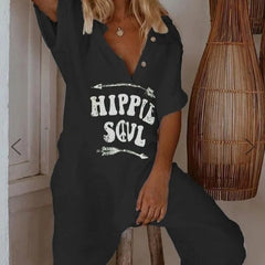 Women's Printed Lettered Casual Jumpsuit