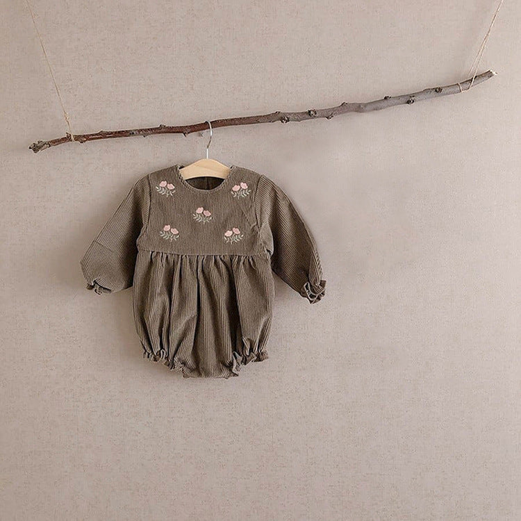 Kids Corduroy Embroidered Long Sleeve Romper Bodysuit