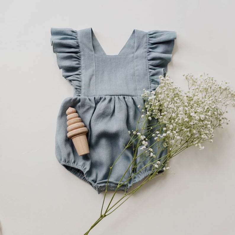 Baby Cotton And Linen Summer Strap One Piece Suit