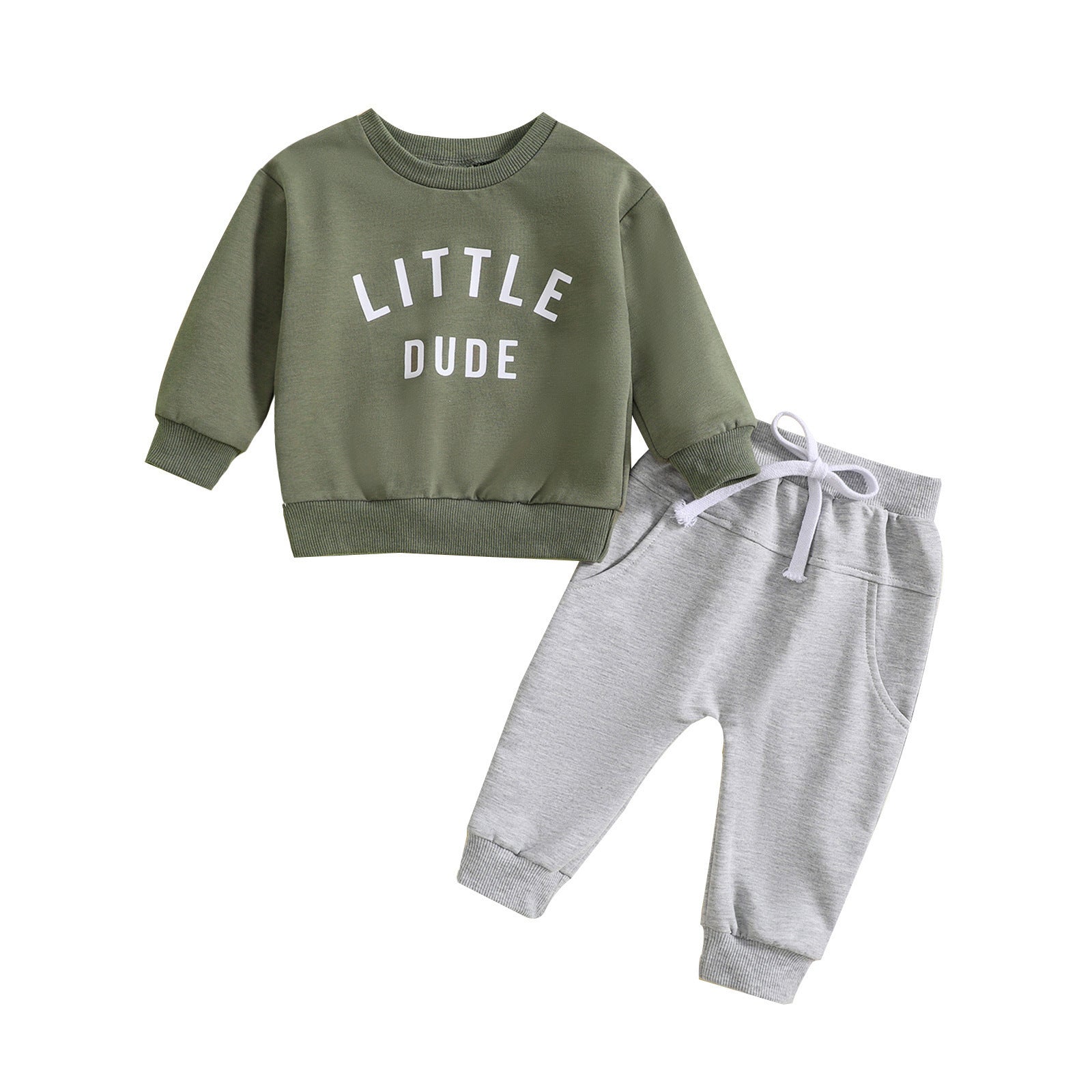 Boys' Round Neck Letter Print Top Solid Color Trousers Two-piece Set