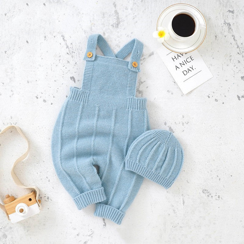 Baby's Sweater Full Moon Bodysuit With Suspender And Hat Suit