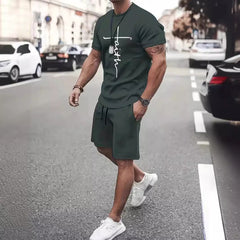 Casual Sports Suit Round Neck Short Sleeve 3d Digital Printing Design Two-piece Set