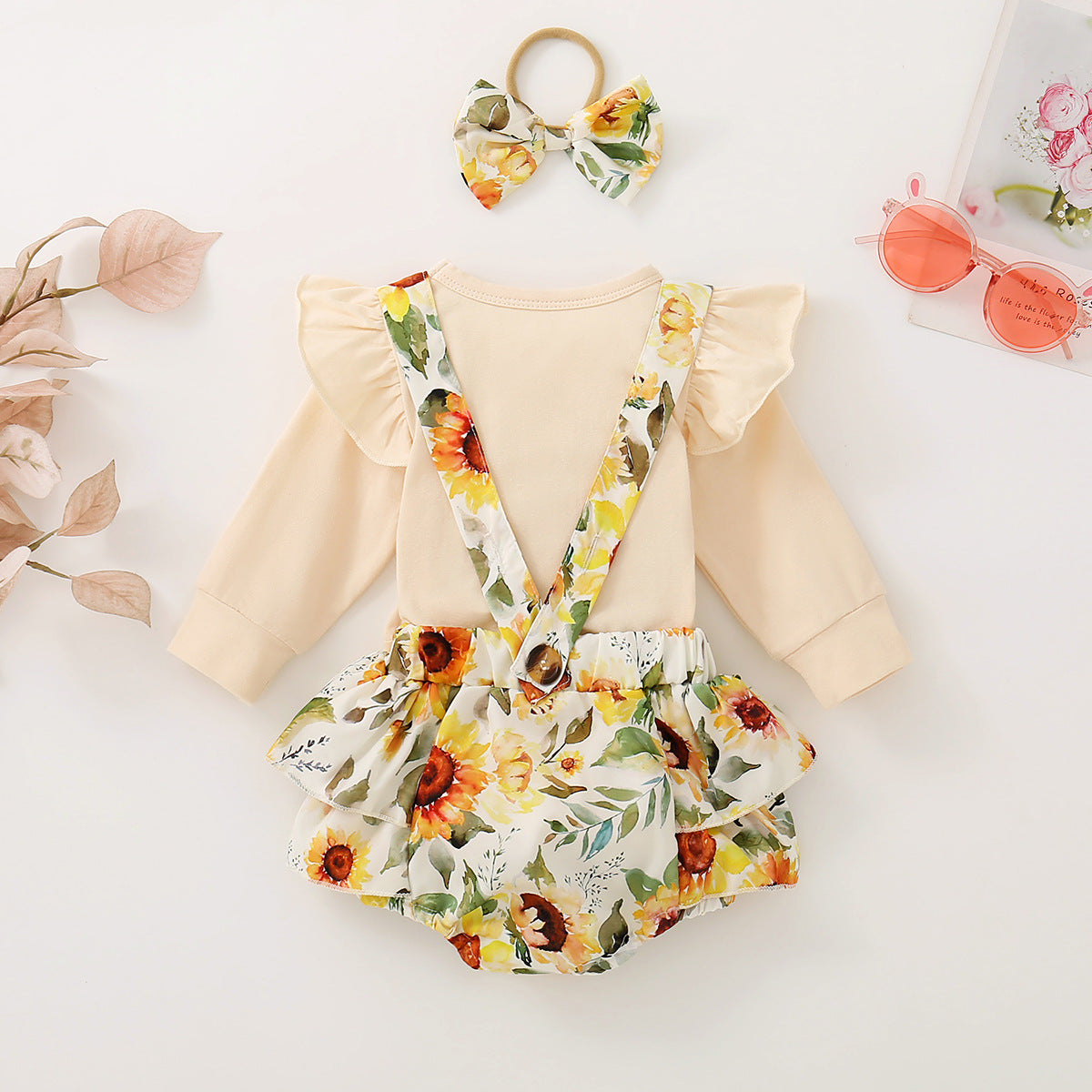 Infant Baby Girl Shoulder Strap Princess Dress Multi-color Long-sleeved Triangle Romper